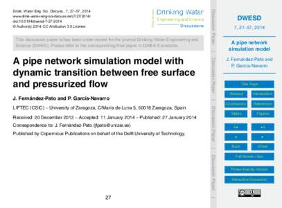Open Access  Drinking Water Engineering and Science Discussions