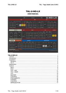 TAL-U-NO-LX  TAL - Togu Audio Line © 2012 TAL-U-NO-LX USER MANUAL