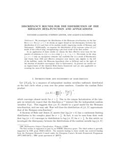 DISCREPANCY BOUNDS FOR THE DISTRIBUTION OF THE RIEMANN ZETA-FUNCTION AND APPLICATIONS YOUNESS LAMZOURI, STEPHEN LESTER, AND MAKSYM RADZIWILL Abstract. We investigate the distribution of the Riemann zeta-function on the l