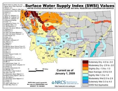 Surface Water Supply Index (SWSI) Values  RIVER INDEX & SWSI VALUES 1 Marias above Tiber Reservoir[removed]Tobacco -2.3 UNITED STATES DEPARTMENT OF AGRICULTURE NATURAL RESOURCES CONSERVATION SERVICE