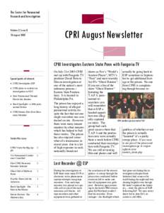 The Center for Paranormal Research and Investigation Volume 2, Issue 8  CPRI August Newsletter