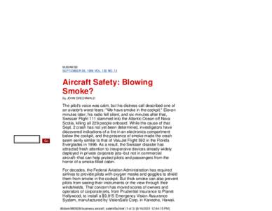 Air safety / Everglades / Miami-Dade County /  Florida / ValuJet Flight 592 / Swissair Flight 111 / Cockpit / Smoke hood / Swissair / Aviation accidents and incidents / Aviation / Transport