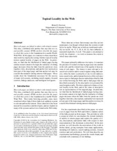 Topical Locality in the Web Brian D. Davison Department of Computer Science Rutgers, The State University of New Jersey New Brunswick, NJUSA 