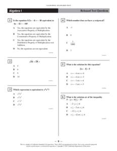 Algebra 1 Released Test Questions - Standardized Testing and Reporting (CA Dept of Education)