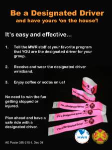 Be a Designated Driver and have yours ‘on the house’! It’s easy and effective... 1.