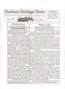 - ..  Harrison Heritage News Published monthly by Harrison County Historical Society, PO Box 411, Cynthiana, KY, Nov. 2001