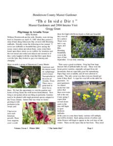 Henderson County Master Gardener  “The Inside Dirt” Master Gardeners and 2004 Interns Visit Gregg Grant Pilgrimage to Arcadia Texas