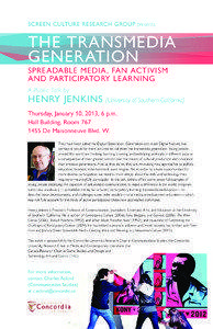 SCREEN CULTURE RESEARCH GROUP presents  THE TRANSMEDIA