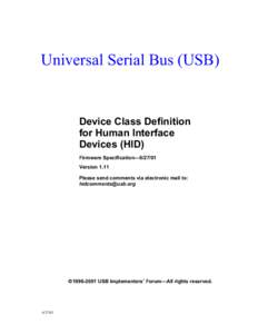 Universal Serial Bus (USB)  Device Class Definition for Human Interface Devices (HID) Firmware Specification—
