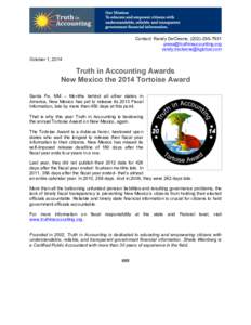 Contact: Randy DeCleene, (October 1, 2014  Truth in Accounting Awards