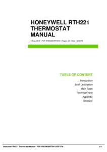 HONEYWELL RTH221 THERMOSTAT MANUAL 4 Aug, 2016 | PDF-WWOM5HRTM12 | Pages: 35 | Size 1,619 KB  TABLE OF CONTENT