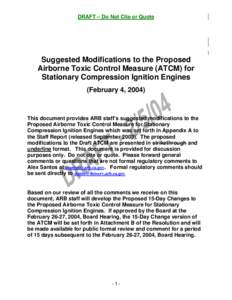 Consumer Information:  [removed]Updated Draft Proposed ATCM for Stationary CI Engines