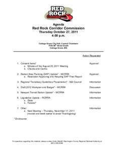Agenda  Red Rock Corridor Commission Thursday October 27, 2011 4:00 p.m. Cottage Grove City Hall, Council Chambers
