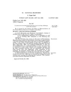 XI.  NATIONAL SEASHORES 1. Cape Cod  PUBLIC LAW 105–280—OCT. 26, 1998
