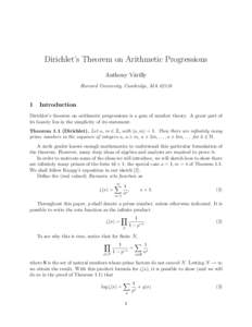 Dirichlet’s Theorem on Arithmetic Progressions Anthony V´arilly Harvard University, Cambridge, MA[removed]