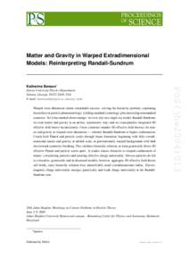Matter and Gravity in Warped Extradimensional Models: Reinterpreting Randall-Sundrum Emory University Physics Department Atlanta, Georgia[removed], USA E-mail: [removed]