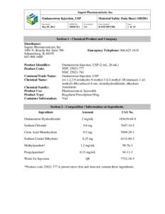 Sagent Pharmaceuticals, Inc.  Ondansetron Injection, USP Material Safety Data Sheet (MSDS)