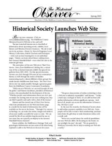 Spring 2005 Newsletter Of the Middlesex County Historical Society Historical Society Launches Web Site B