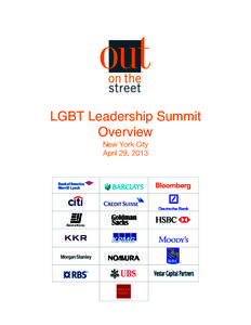    LGBT Leadership Summit Overview New York City April 29, 2013