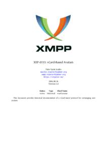XEP-0153: vCard-Based Avatars Peter Saint-Andre mailto:[removed] xmpp:[removed] https://stpeter.im[removed]
