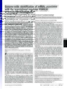 Genome-wide identification of mRNAs associated with the translational regulator PUMILIO in Drosophila melanogaster Andre´ P. Gerber*†‡, Stefan Luschnig†§, Mark A. Krasnow†¶, Patrick O. Brown†‡¶, and Danie