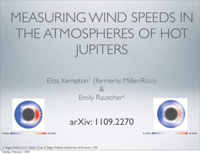 MEASURING WIND SPEEDS IN THE ATMOSPHERES OF HOT JUPITERS Eliza Kempton1 (formerly: Miller-Ricci) & Emily Rauscher2