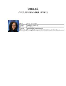 SPRING 2012 CLASS OF RESIDENTIAL INTERNS Name E-mail Country