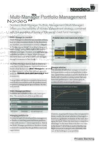 Multi-Manager Portfolio Management Nordea’s Multi-Manager Portfolio Management (Multi-Manager) ­offers you the benefits of Nordea’s investment strategy, combined with the expertise of some of the world’s best fund