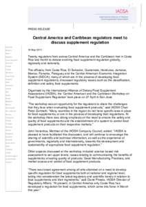 PRESS RELEASE  Central America and Caribbean regulators meet to discuss supplement regulation Australia Belgium