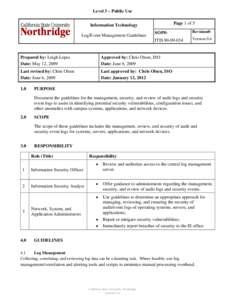 Level 3 – Public Use Page 1 of 5 Information Technology Log/Event Management Guidelines