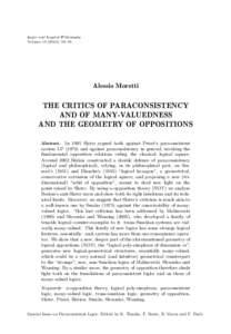 Logic and Logical Philosophy Volume[removed]), 63–94 Alessio Moretti  THE CRITICS OF PARACONSISTENCY