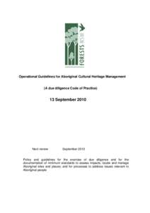 Operational Guidelines for Aboriginal Cultural Heritage Management