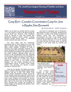 The Jewish Genealogical Society of Hamilton and Area  Treasured Times Vol. 6 Issue 1  www.jgsh.org
