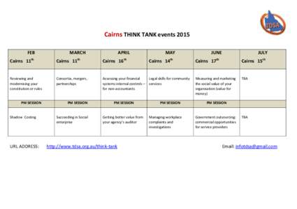 Leigh ∞ Associates  Cairns THINK TANK events 2015 FEB  MARCH