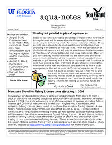 aqua-notes Volume 9, Issue 3 Mark your calendars…  August 3-14; Freshwater wetlands Master Naturalist class (Duval