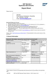 SAP Standard Application Benchmarks Report Sheet Please return to: