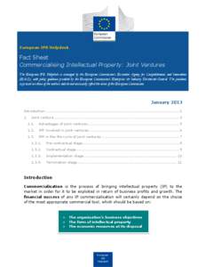 European IPR Helpdesk  Fact Sheet Commercialising Intellectual Property: Joint Ventures The European IPR Helpdesk is managed by the European Commission’s Executive Agency for Competitiveness and Innovation (EACI), with