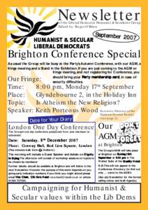 Newsletter  of the Liberal Democrat Humanist & Secularist Group Edited by: Roger O’Brien  September 20