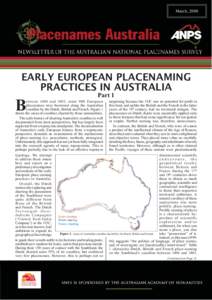 March, 2008  EARLY EUROPEAN PLACENAMING PRACTICES IN AUSTRALIA Part 1
