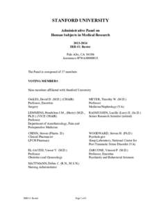 STANFORD UNIVERSITY Administrative Panel on Human Subjects in Medical ResearchIRB #1: Roster Palo Alto, CA 94306