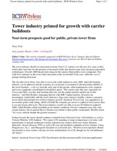 Tower industry primed for growth with carrier buildouts - RCR Wireless News  Page 1 of 3 Tower industry primed for growth with carrier buildouts