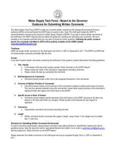 Water Supply Task Force - Report to the Governor Guidance for Submitting Written Comments The Water Supply Task Force (WSTF) invites you to submit written comments to the Georgia Environmental Finance Authority (GEFA) on