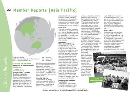 22  Member Reports [Asia Pacific] Alphington. He also managed to recycle plastic, glass and spray cans from the collection.