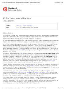17. The Transcription of Discourse : The Handbook of Discourse Analysis : Blackwell Reference Online
