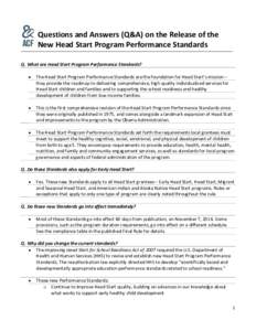 Questions and Answers (Q&A) on the Release of the New Head Start Program Performance Standards