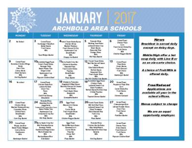 ARCHBOLD AREA SCHOOLS No School Cereal/Toast Hamburger Patty/Bun Baked Beans