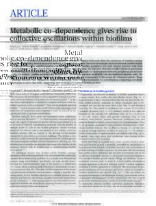 ARTICLE  doi:nature14660 Metabolic co-dependence gives rise to collective oscillations within biofilms