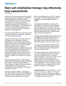 Stem cell mobilization therapy may effectively treat osteoarthritis