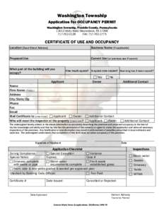 Washington Township Application for OCCUPANCY PERMIT Washington Township, Franklin County, PennsylvaniaWelty Road, Waynesboro, PA3128 FAX: 