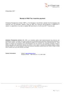 Microsoft Word - ASX 17_ 9 November_R&D Tax